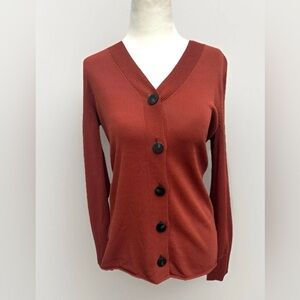 AYR Blouse Top Women XS Cardigan Ribbed Knit Rust Button Front Minimalist Fall